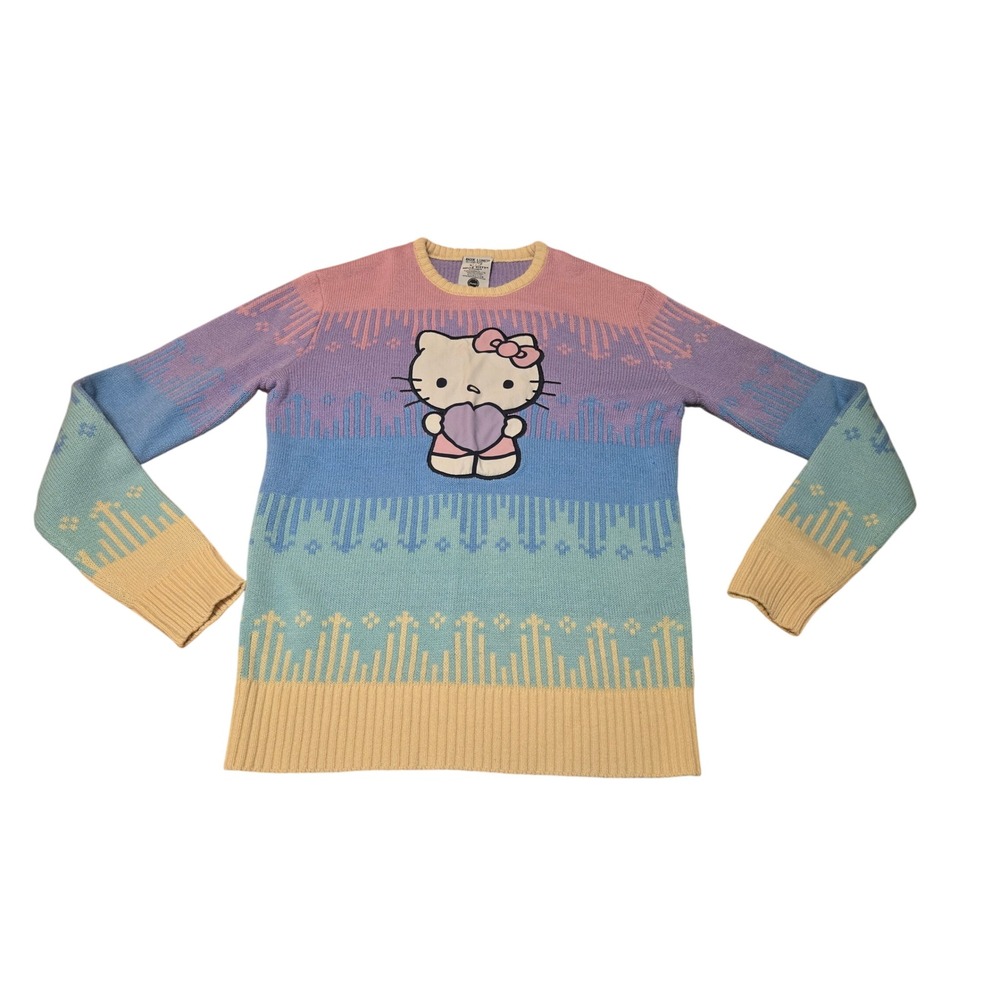 BoxLunch Sanrio Hello Kitty Pastel Rainbow Knit Sweater Heart Graphic XS